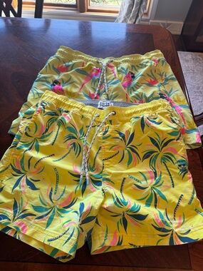 Men's Yellow Tropical Print Swim Trunks with Drawstring (selling as a lot of 2)